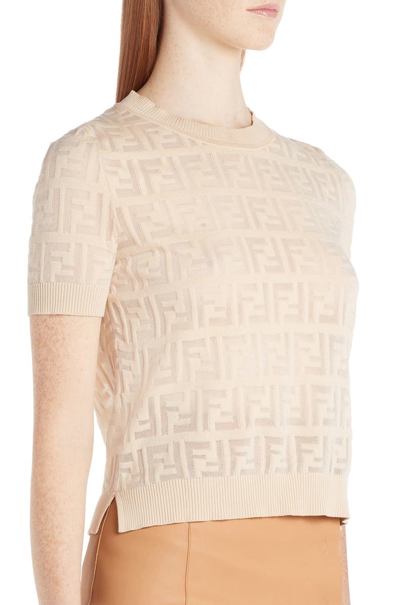 Fendi Logo Short Sleeve Sweater, Alternate, color,