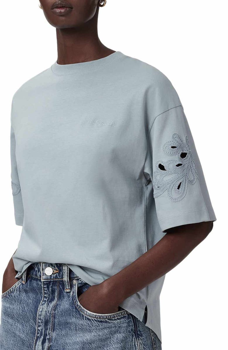 AllSaints Lola Amelie Oversize T-Shirt, Alternate, color, High Rise Blue