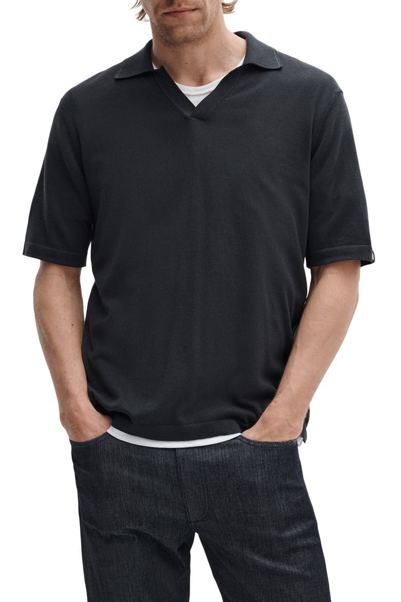 Conrad Silk & Cotton Johnny Collar Polo, Main, color, BLACK