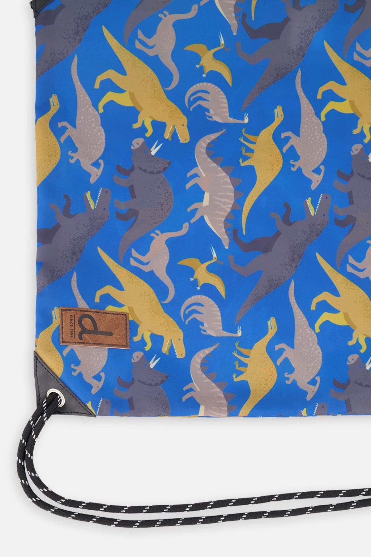 Deux par Deux Dinosaur Playful Lightweight Durable Drawstring Bag, Alternate, color, Blue Dinosaur Print