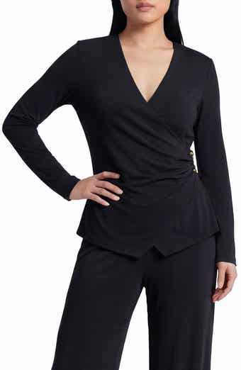BY DESIGN Cappuccino Long Sleeve Faux Wrap Top
