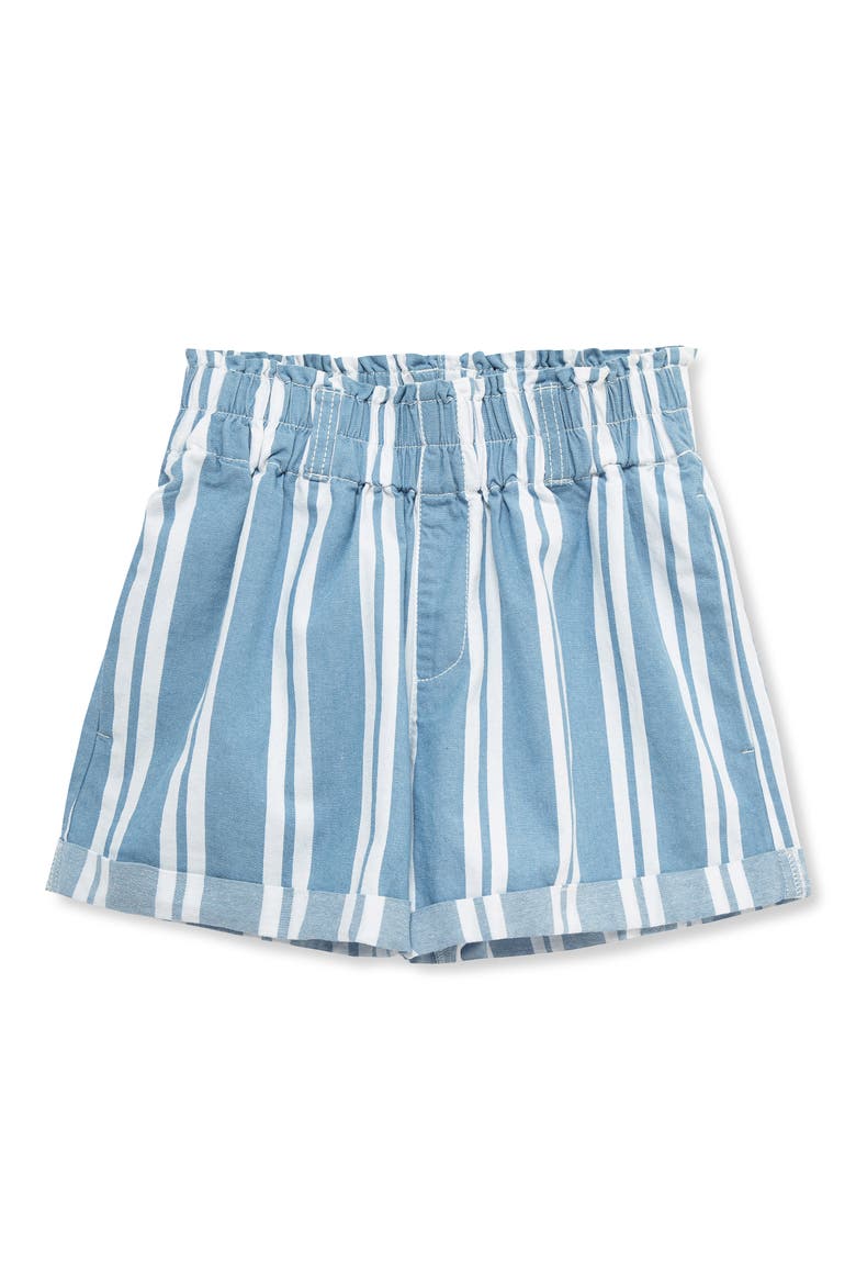 Kids' Stripe High Waist Paperbag Shorts, Main, color, DENIM