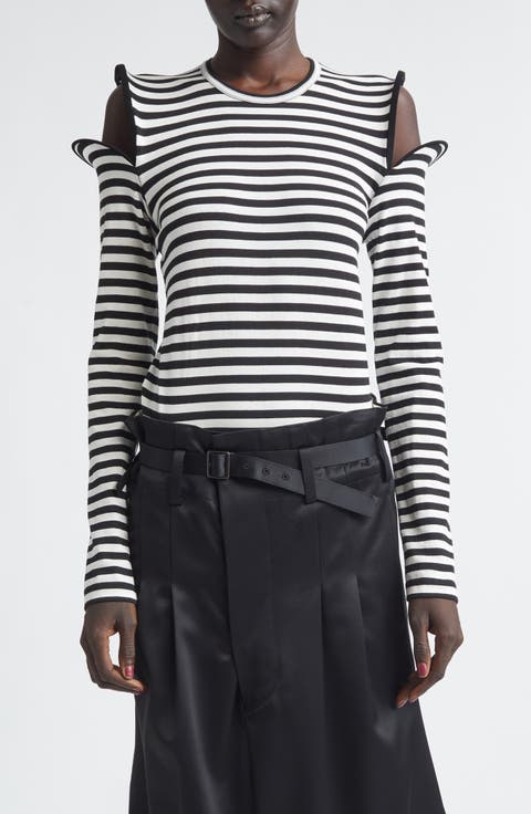 Wired Cutout Stripe Cotton Jersey T-Shirt