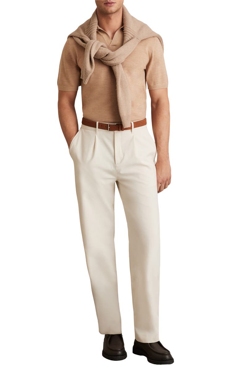 Reiss Duchie Short Sleeve Merino Wool Polo Sweater, Alternate, color, Camel Melange