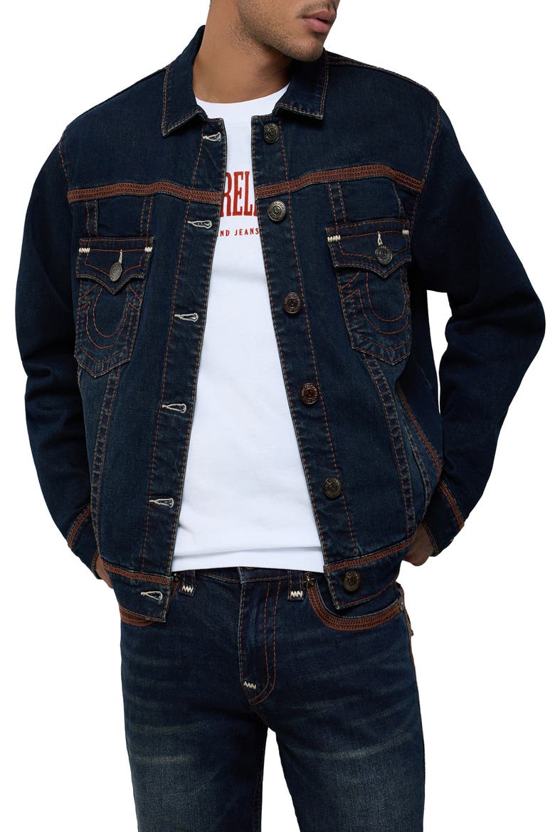 Super Flatlock Trucker Jacket, Main, color, MIDNIGHT SERENADE DARK WASH
