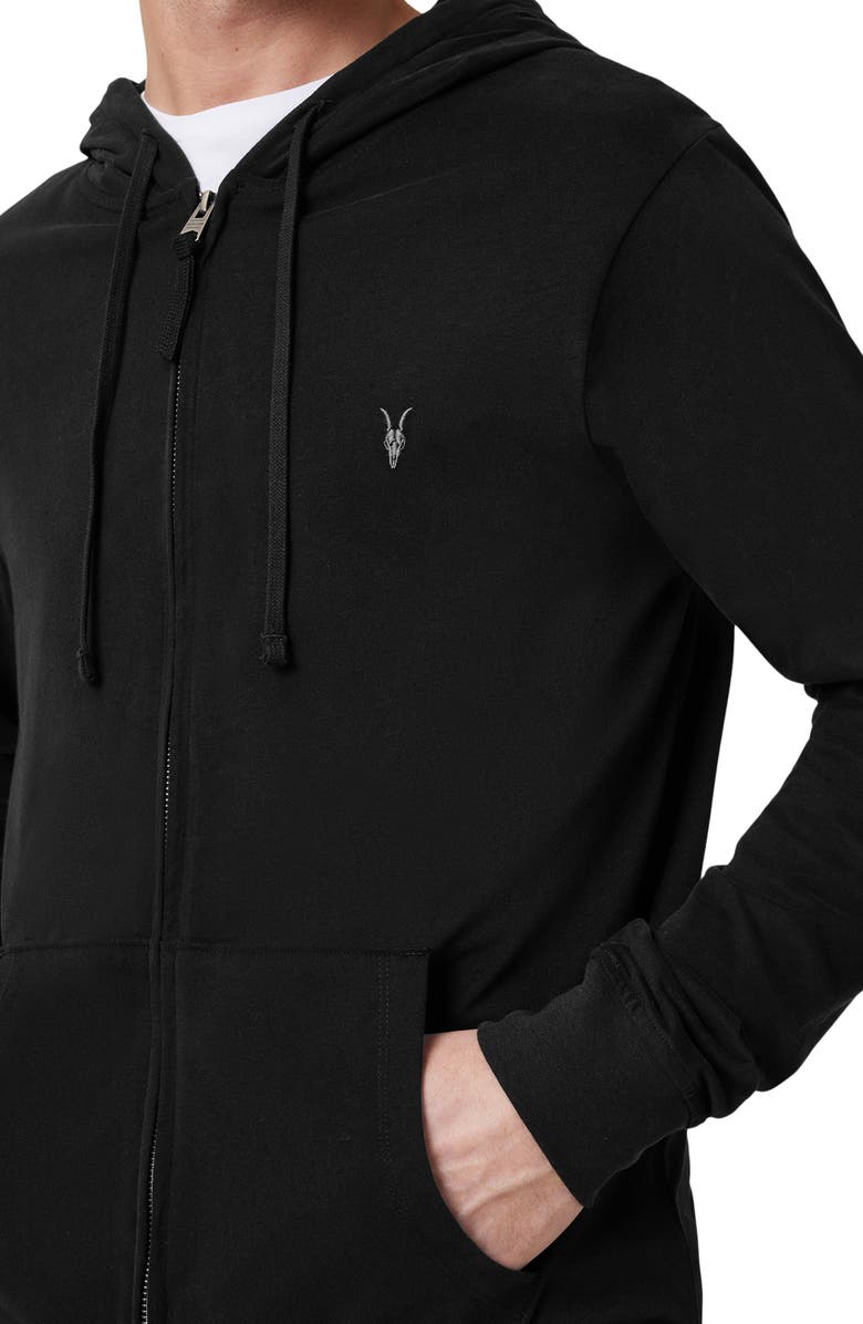 AllSaints Brace Cotton Zip-Up Hoodie, Alternate, color, Jet Black
