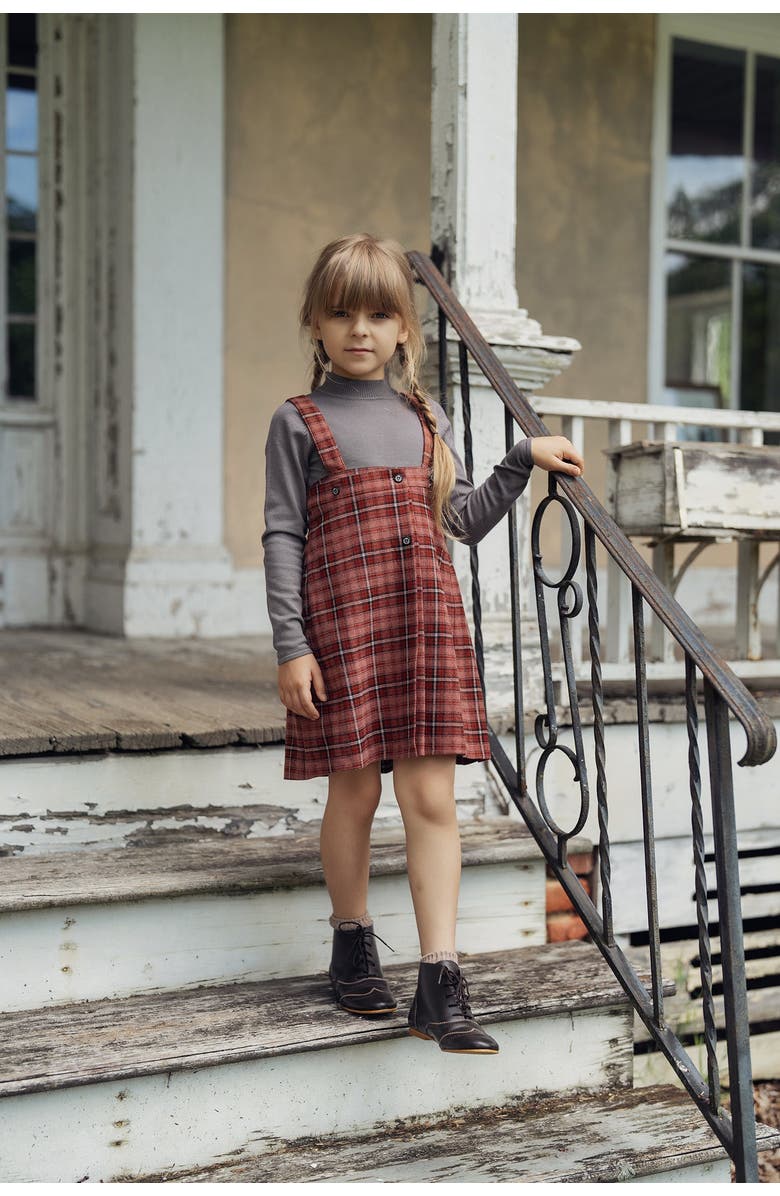 Charlotte & George Plaid A-Line Skirt with Adjustable Suspenders, Alternate, color, Grey