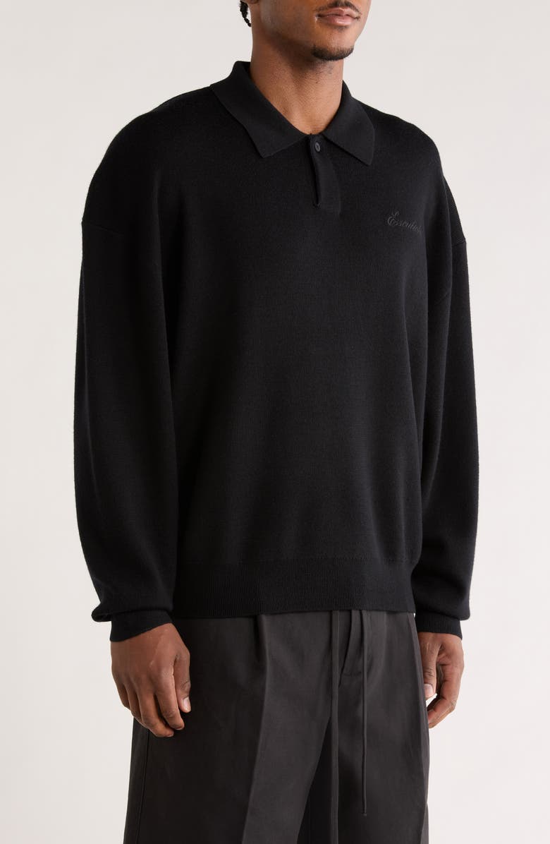 Fear of God Essentials Signature '90s Merino Wool Polo Sweater, Alternate, color, Vintage Black