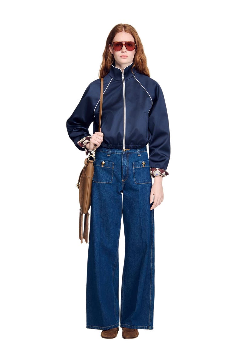 SANDRO Raw straight patch pocket jeans, Alternate, color, Deep Blue