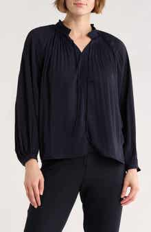 ELIE ELIE TAHARI Pleated Tie Neck Balloon Sleeve Top