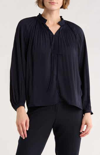 ELIE ELIE TAHARI Pleated Tie Neck Balloon Sleeve Top