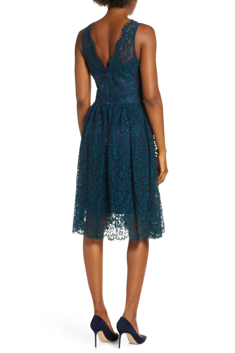 Lace Fit & Flare Dress, Alternate, color, GREEN