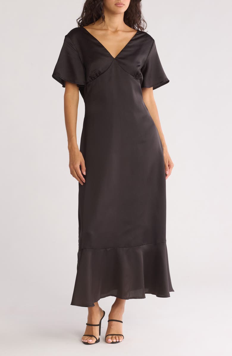 AREA STARS Karine Short Sleeve Satin Dress, Main, color,