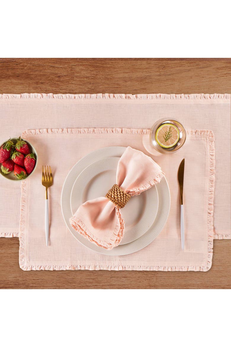 Linen Table Runner - Juliette Ruffle, Alternate, color, Peach Cloud
