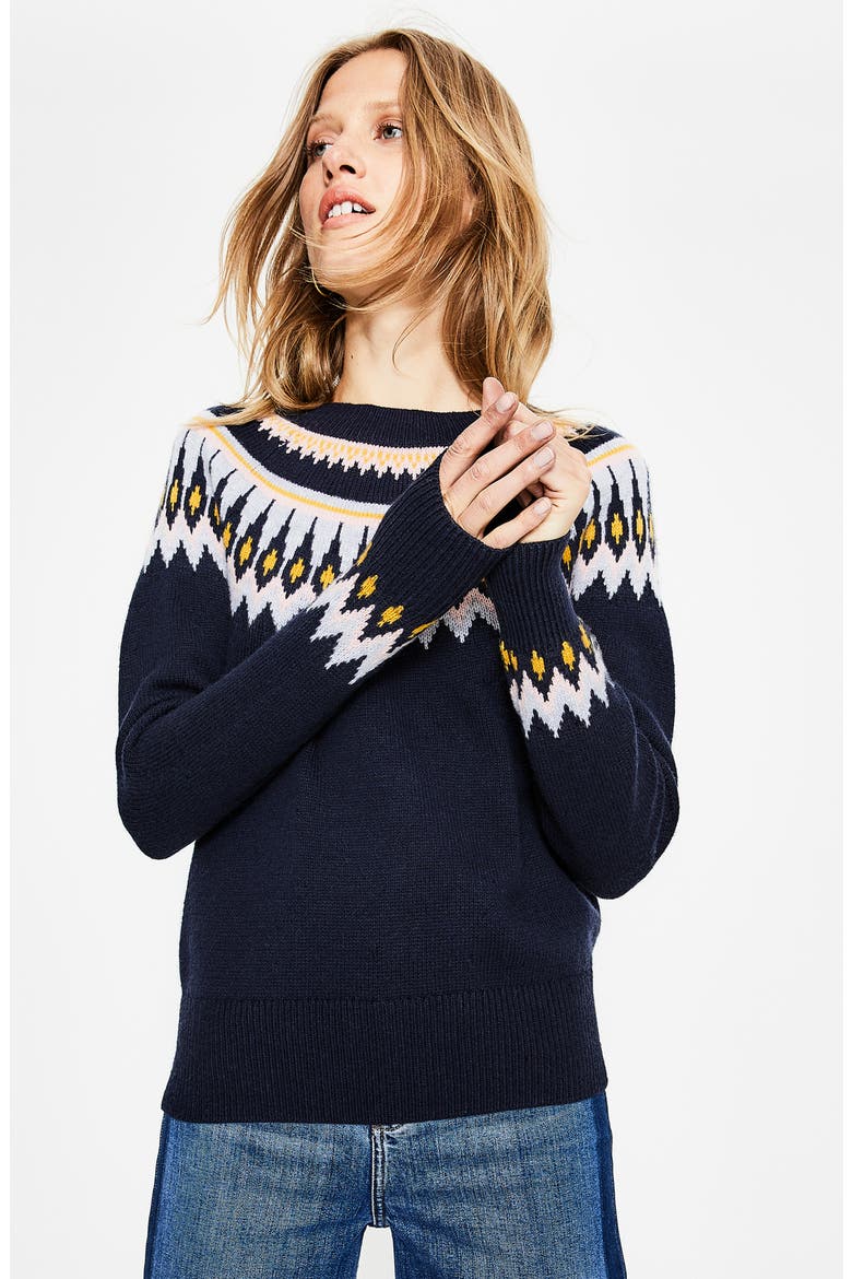 Wool Cotton Alpaca Fair Isle Sweater, Alternate, color, NAVY
