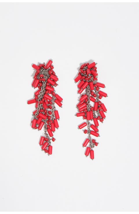 Chain Earrings With Coral Beads