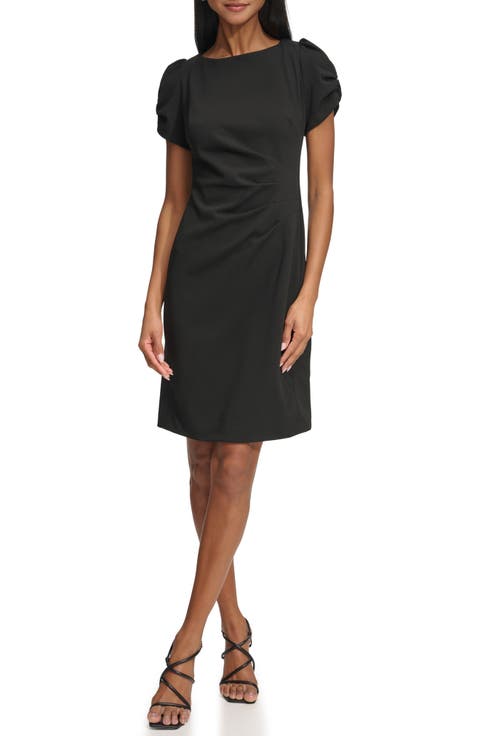 Short Sleeve Crepe Sheath Dress