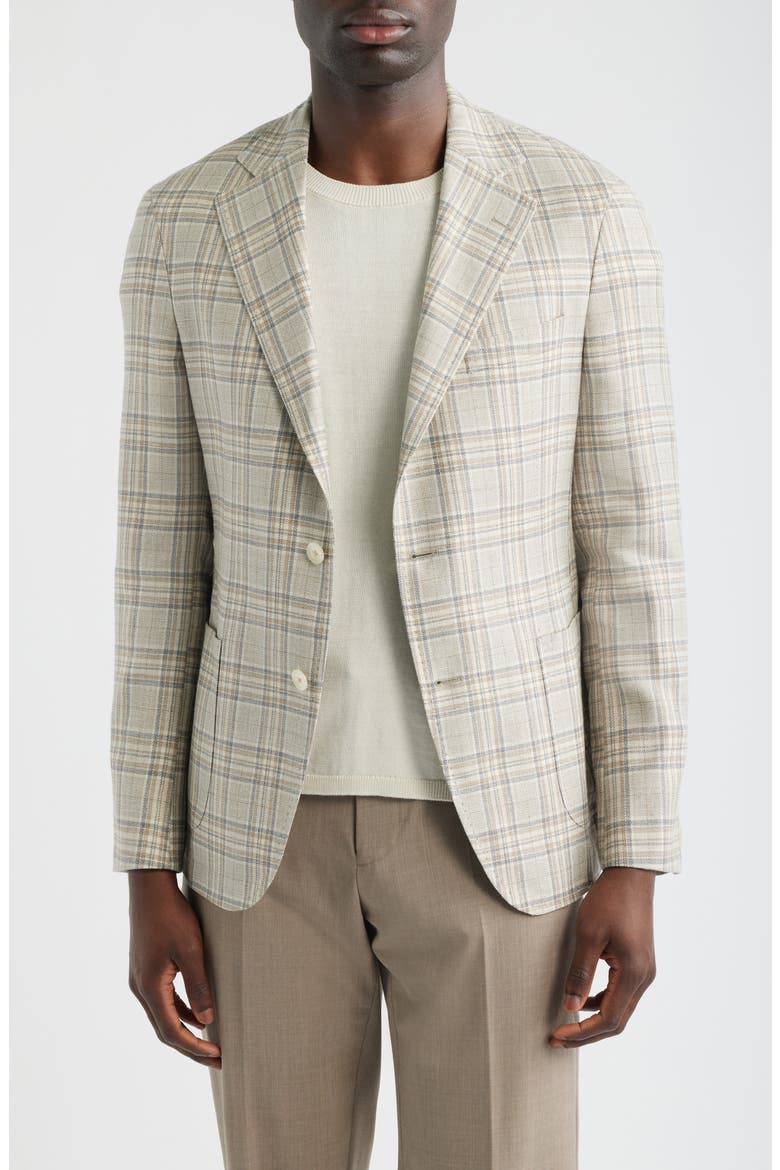 Tan & Grey Plaid Wool & Silk Blend Sport Coat, Main, color, MID GREY