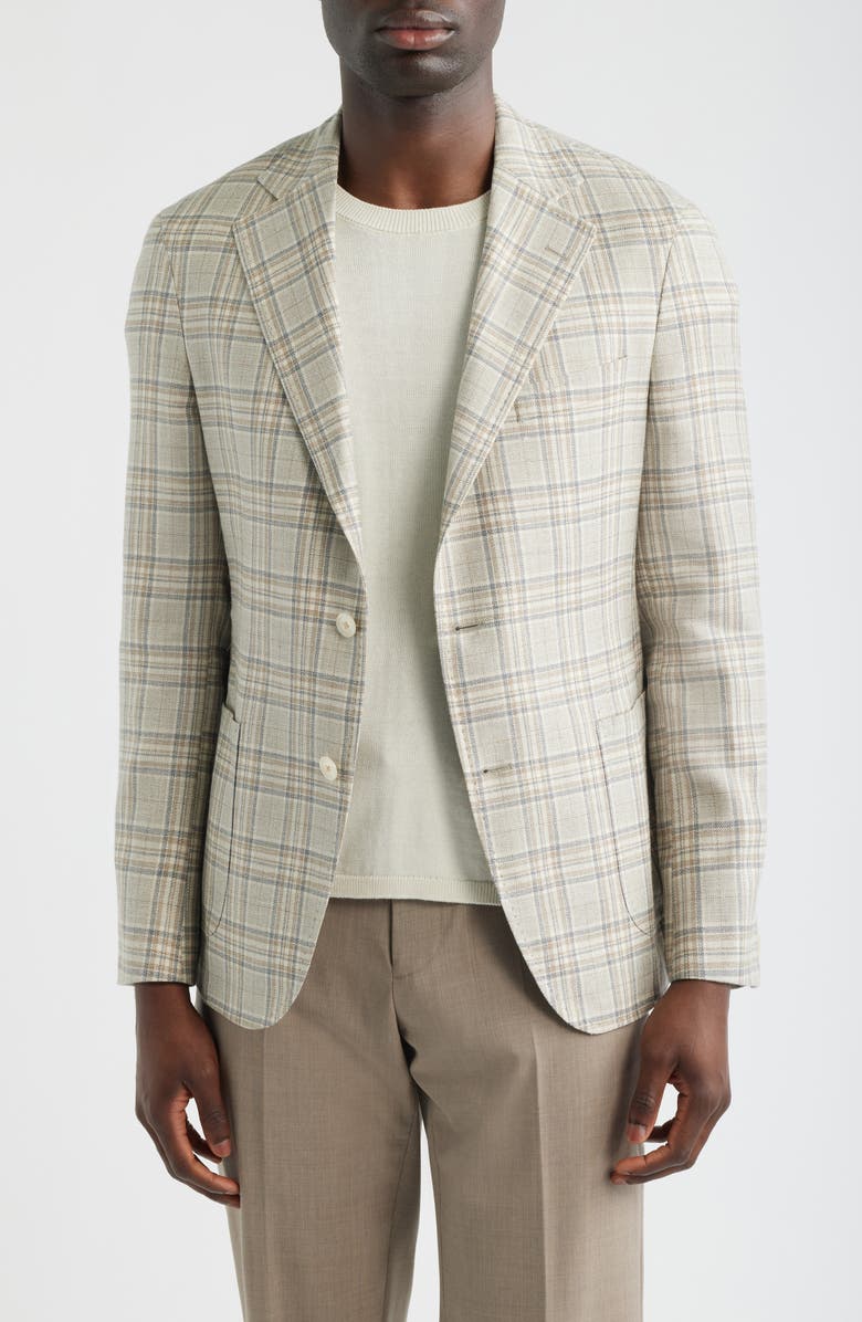 Heritage Gold Tan & Grey Plaid Wool & Silk Blend Sport Coat, Main, color, Mid Grey