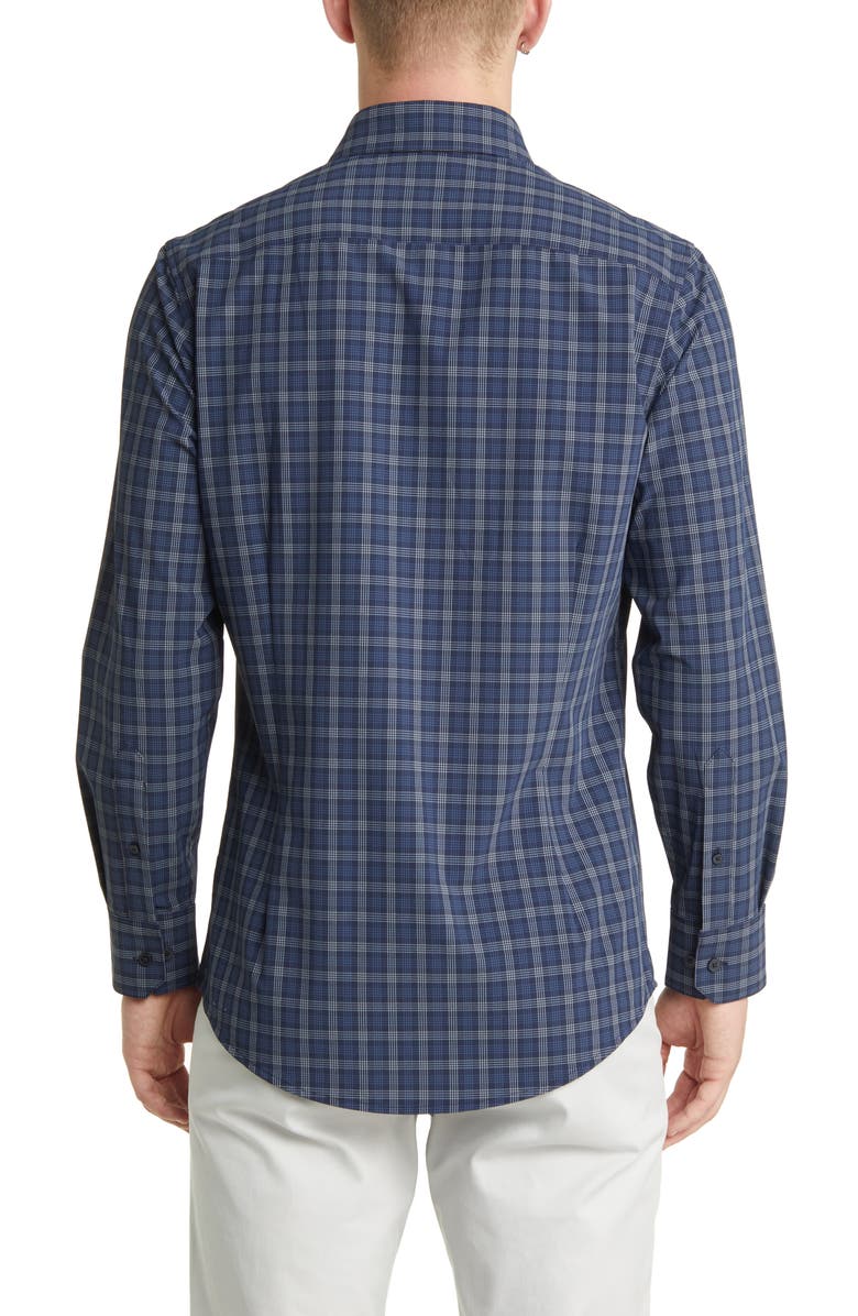Mizzen+Main Leeward Navy Dallas Plaid No-Tuck Stretch Performance Button-Up Shirt, Alternate, color,