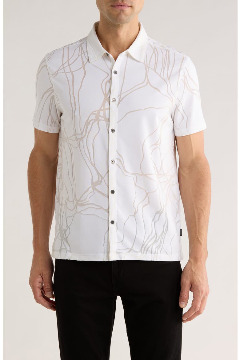 Elio Tangled Burnout Short Sleeve Button-Up Shirt, Main, color, WHITE