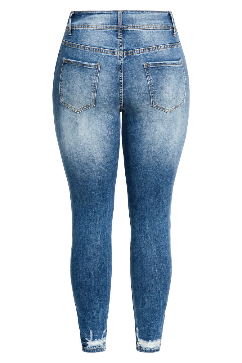 Escape Distressed High Waist Skinny Jeans, Alternate, color, MID DENIM