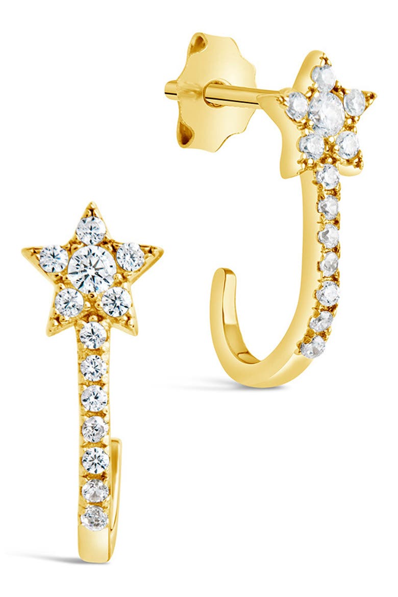 Cubic Zirconia Star Hoop Earrings, Main, color, GOLD