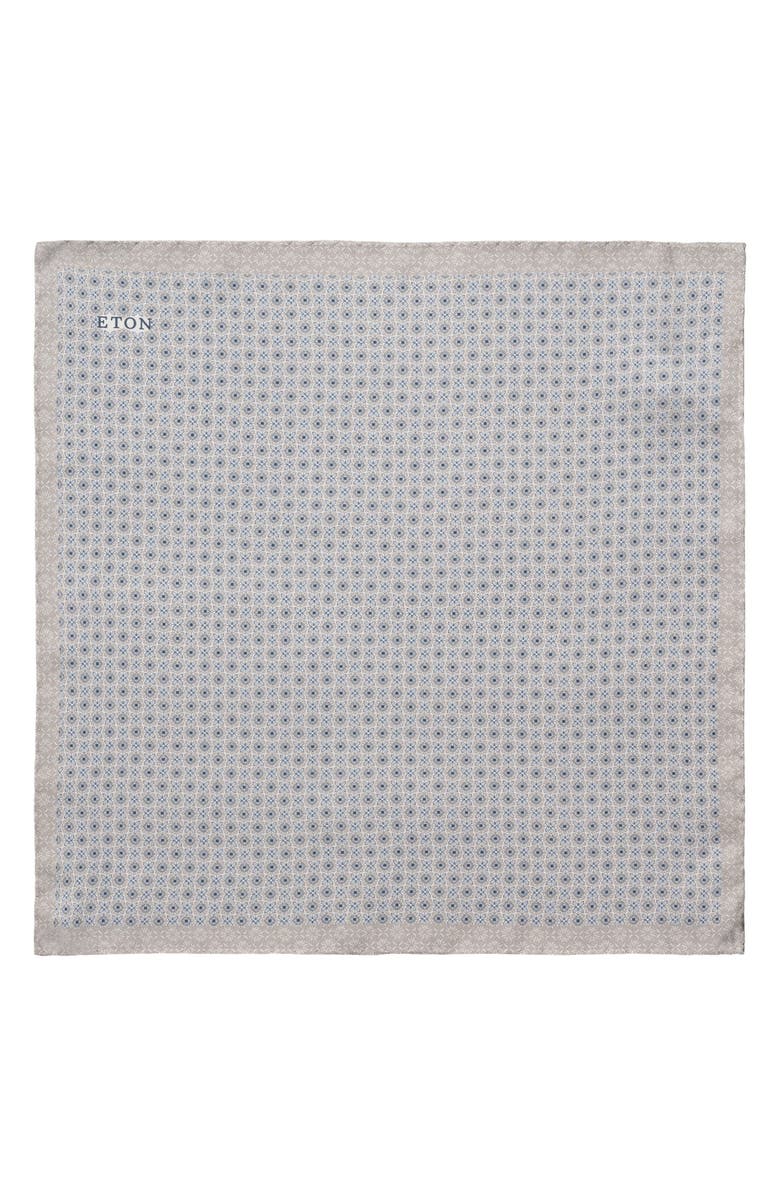 Eton Geometric Silk Pocket Square, Alternate, color, Light Grey