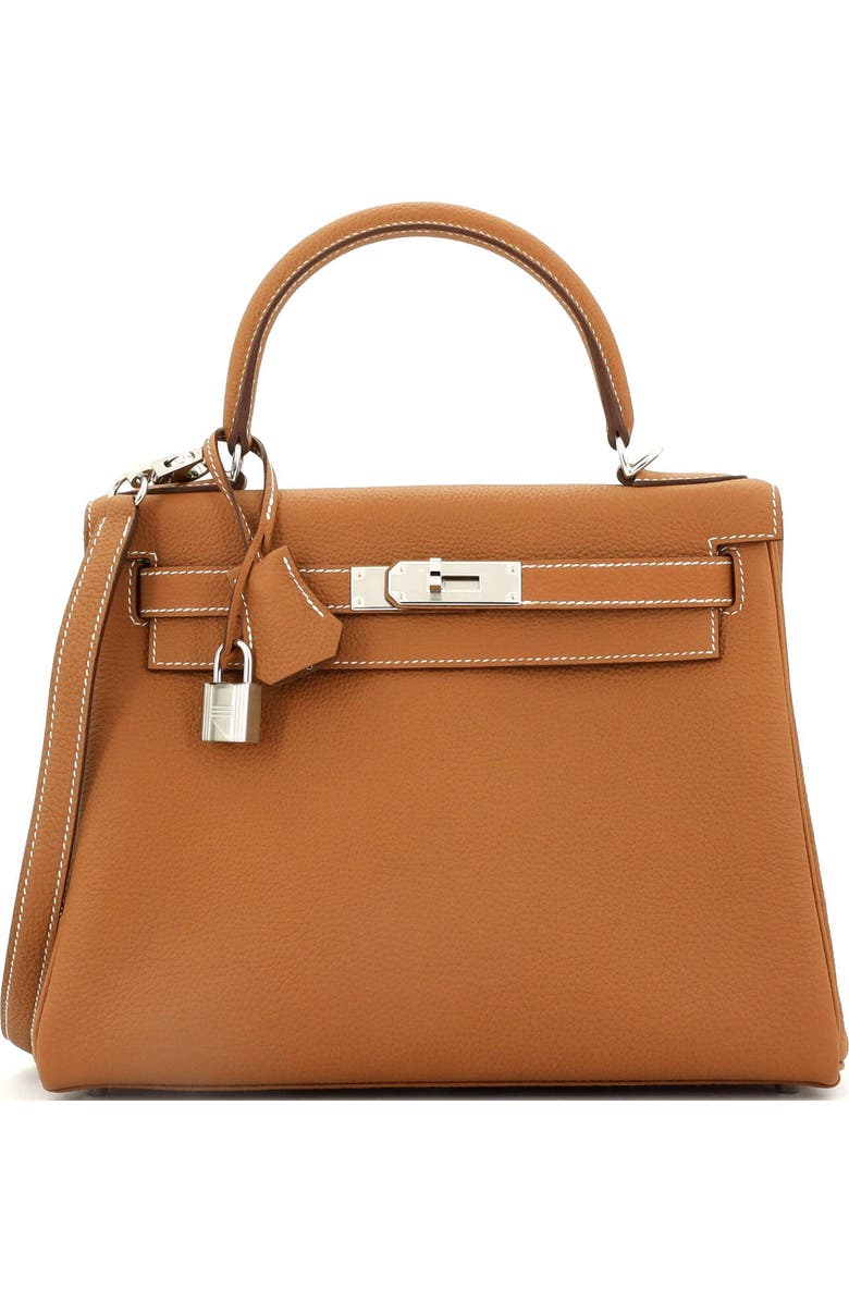 Pre-Owned Hermes Kelly Handbag Brown Togo with Palladium Hardware 28, Main, color,