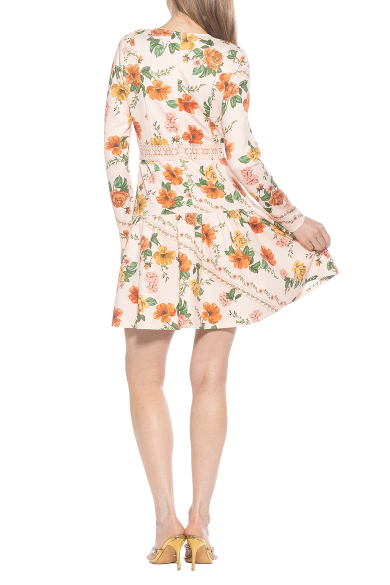 Alexa Floral Long Sleeve Fit & Flare Dress, Alternate, color, BEIGE FLORAL