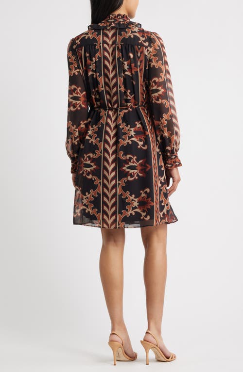 Julia Jordan Florentine Print Long Sleeve Tie Neck Shirtdress In Black