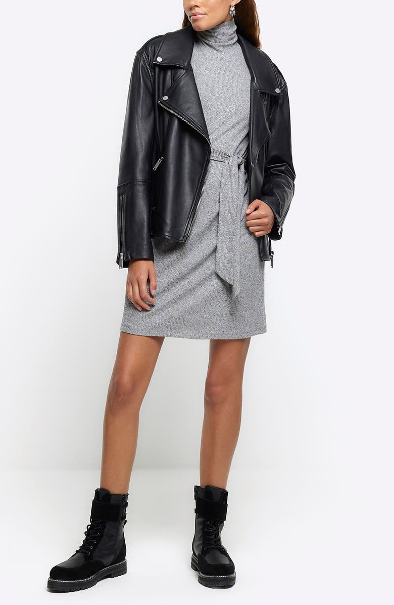 River Island Turtleneck Long Sleeve Thermal Knit Dress, Alternate, color, 