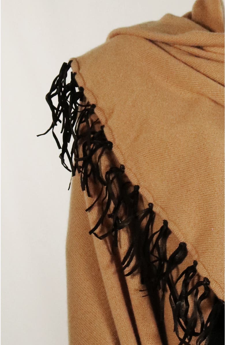 Portolano Cashmere shawl with leather fringes, Alternate, color, Camel