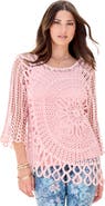 Roaman's Plus Size Crochet Sweater With Starburst Pattern