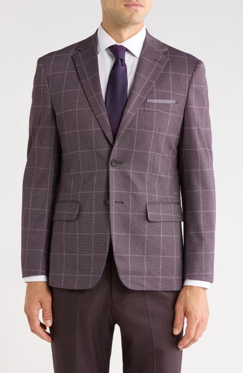 Windowpane Check Stretch Knit Sport Coat