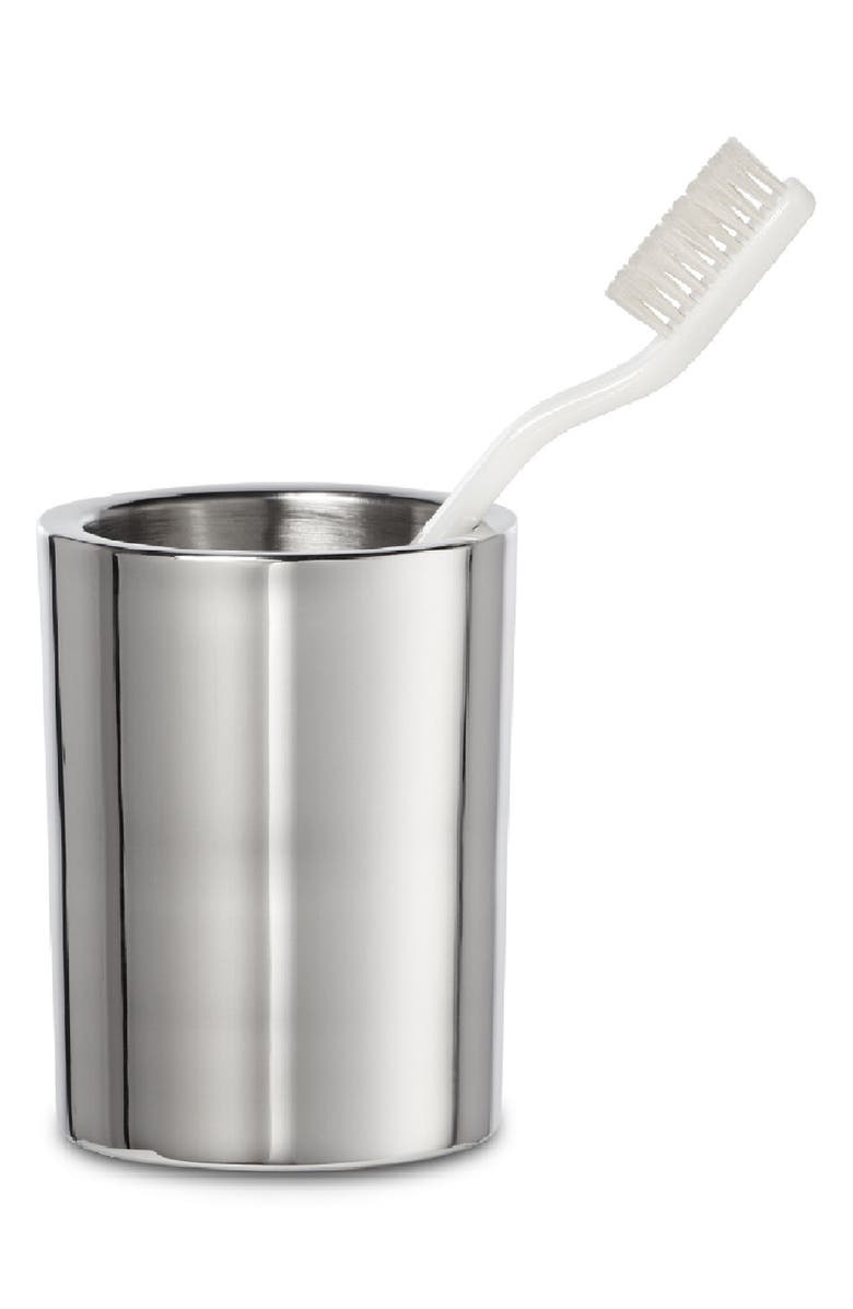ROSELLI TRADING COMPANY Modern Round Toothbrush Tumbler, Alternate, color, Silver