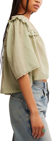 Luna Ruffle Semisheer Cotton Blend Top