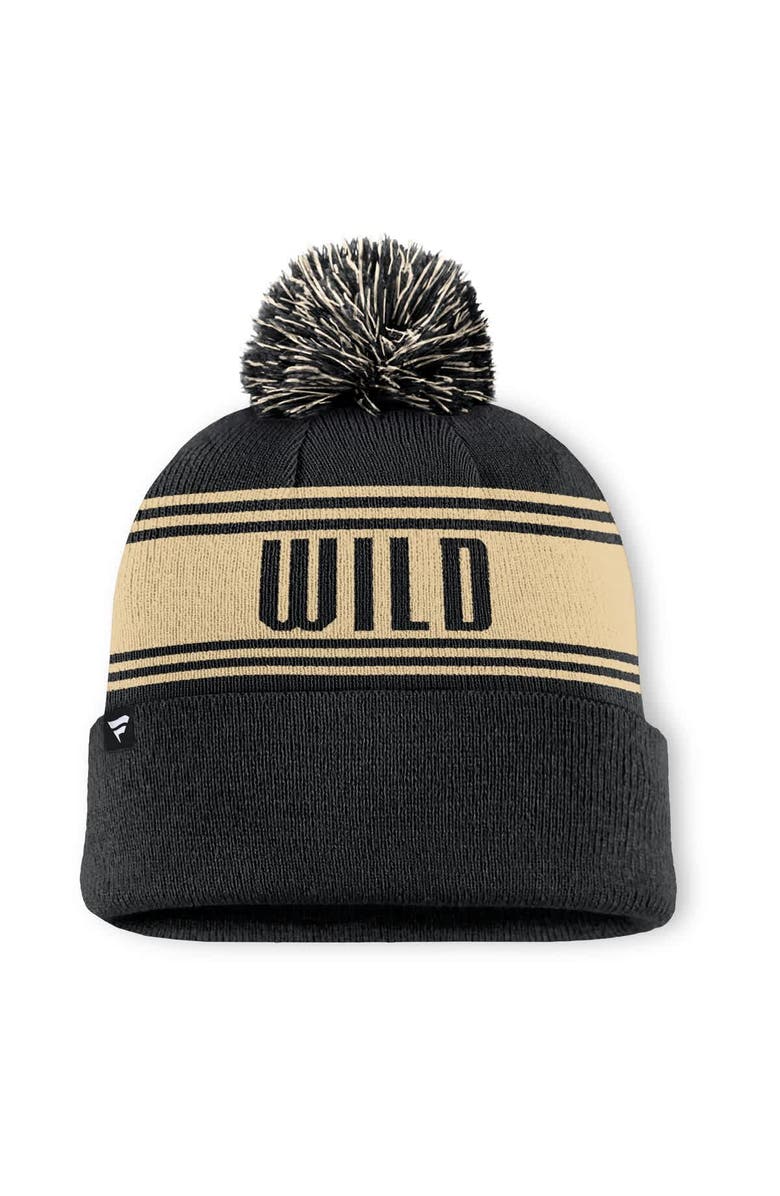 FANATICS Men's Fanatics Black Minnesota Wild Fundamental Cuffed Knit Hat with Pom, Alternate, color,