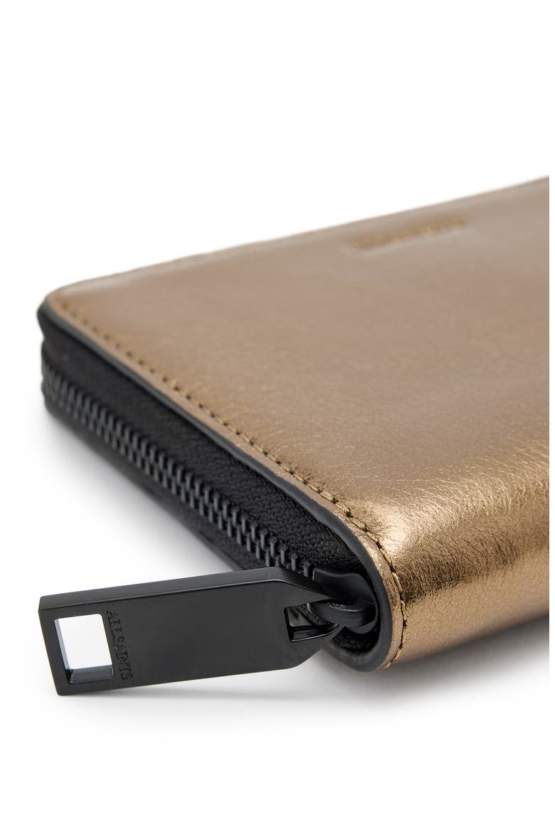 Lena Hex Metallic Leather Zip Wallet, Alternate, color, WARM BRASS