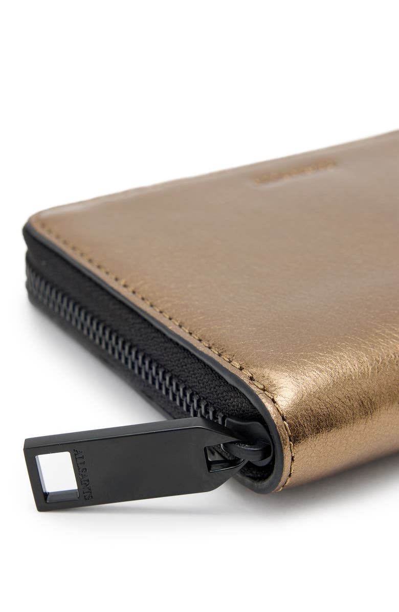 AllSaints Lena Hex Metallic Leather Zip Wallet, Alternate, color, Warm Brass
