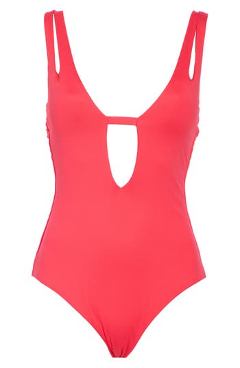 Becca Deep V-neck Teardrop One-piece Swimsuit In Pink