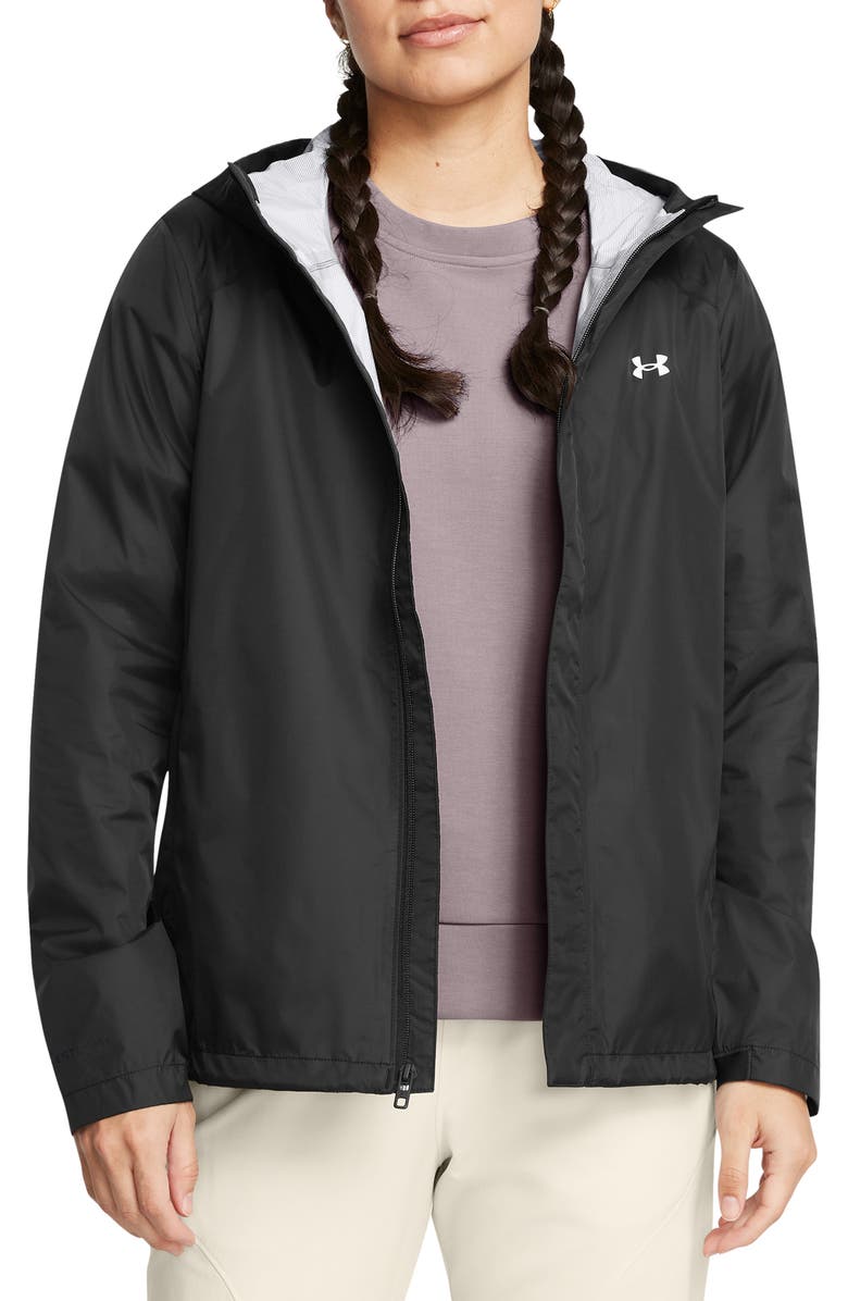 Under Armour Stormproof Cloudstrike 2.0 Waterproof Hooded Jacket, Main, color, Black / / White