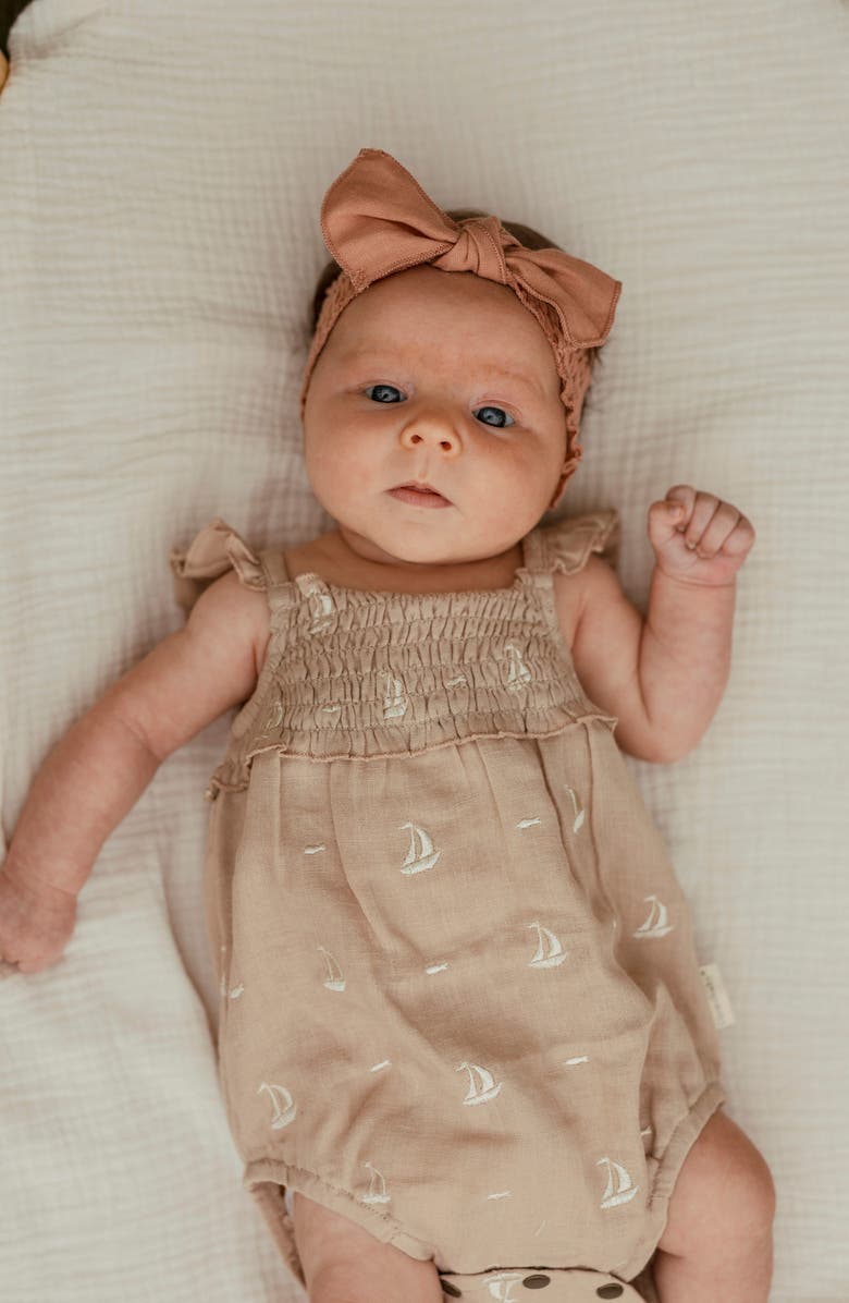 L'ovedbaby Organic Cotton Embroidered Anchor Romper, Alternate, color, Oatmeal Sailboat