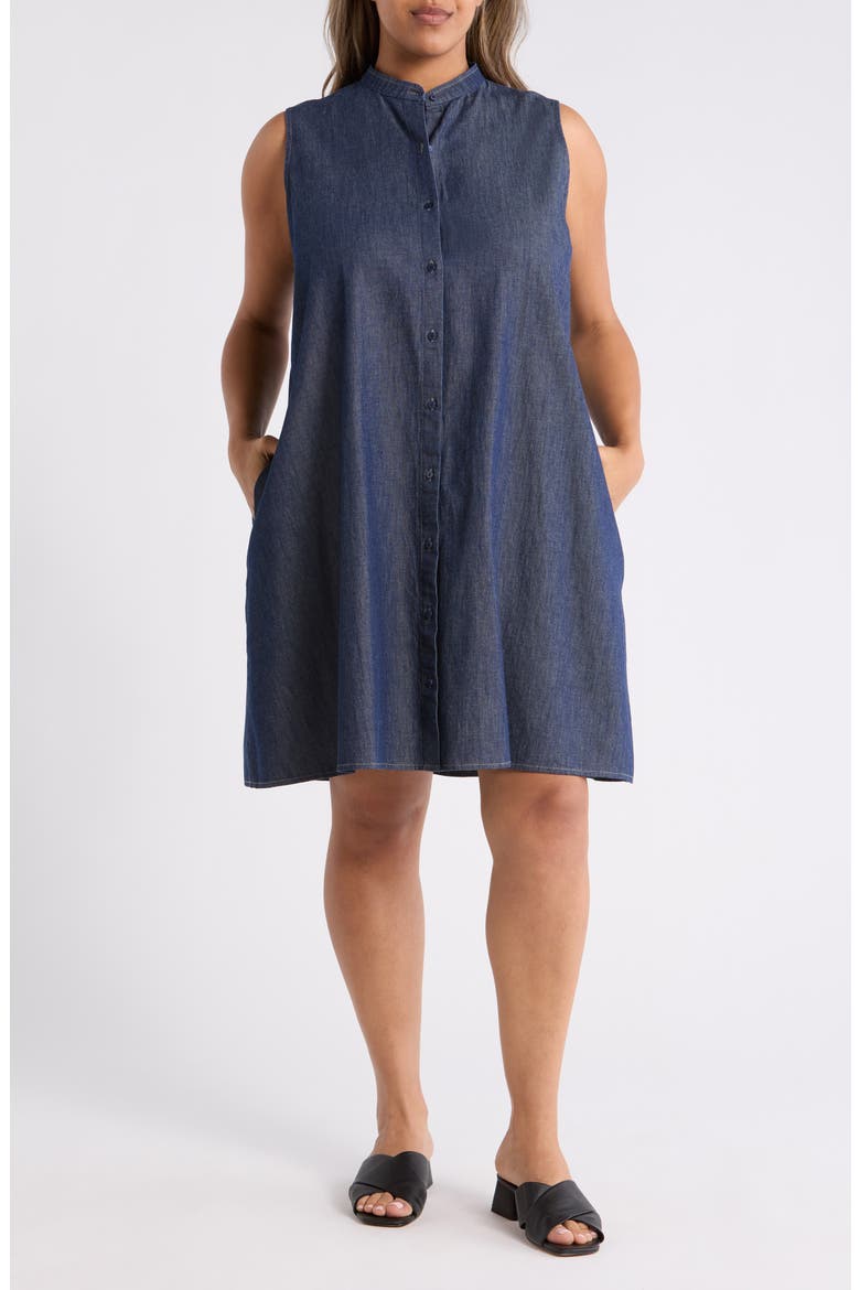 Sleeveless Denim Dress, Main, color, DARK INDIGO