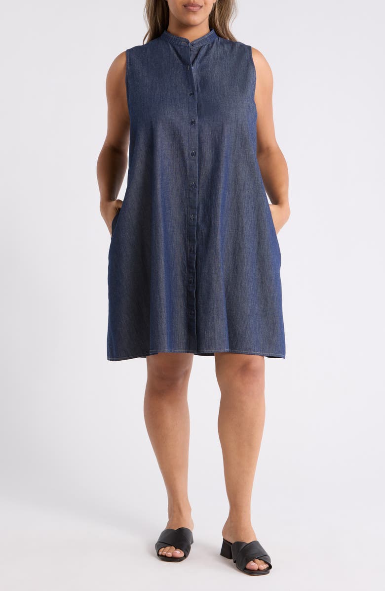 Eileen Fisher Sleeveless Denim Dress, Main, color, Dark Indigo