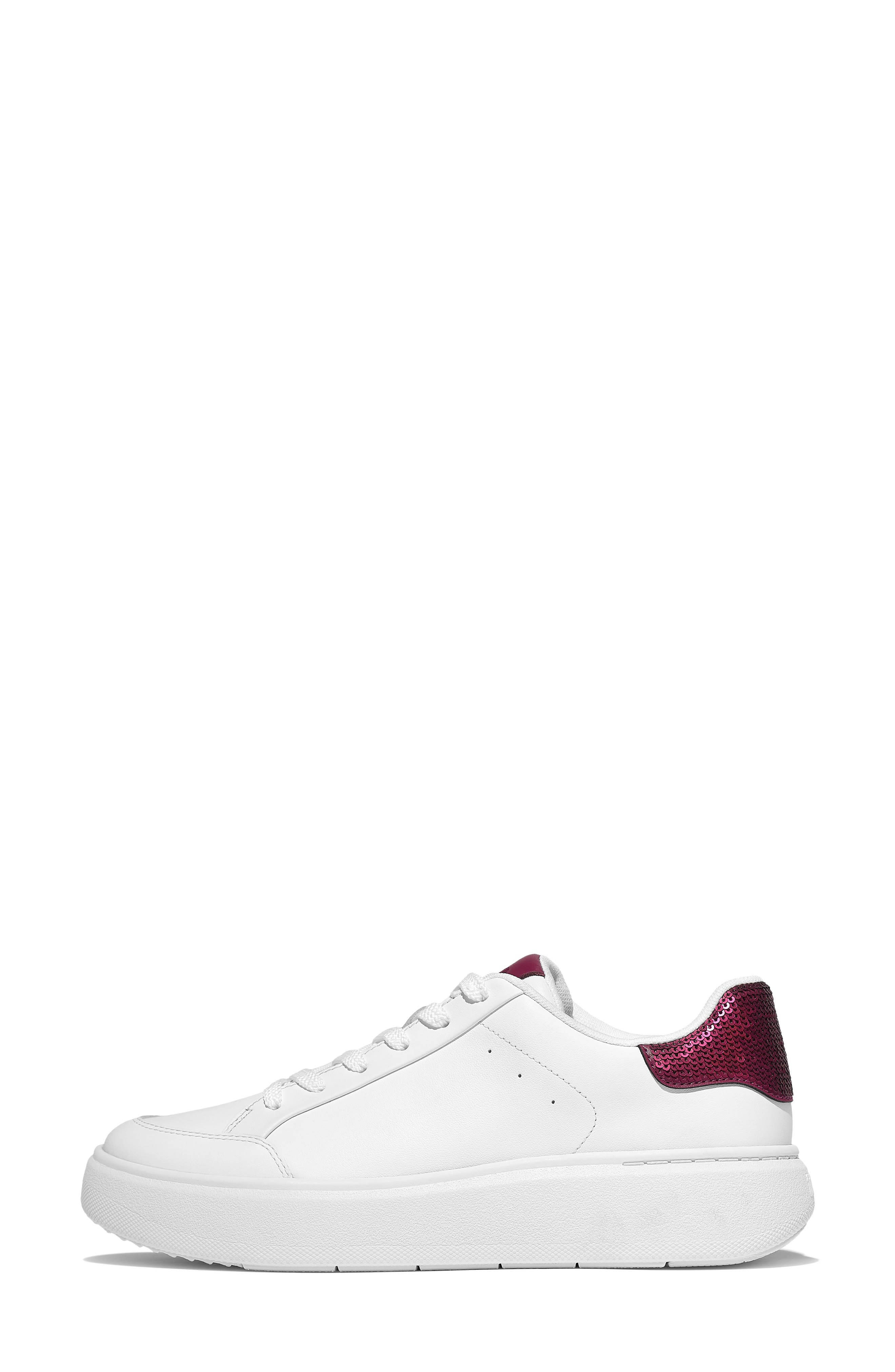 Sequin Backtab Leather Sneaker, Alternate, color, URBAN WHITE/ RUBY