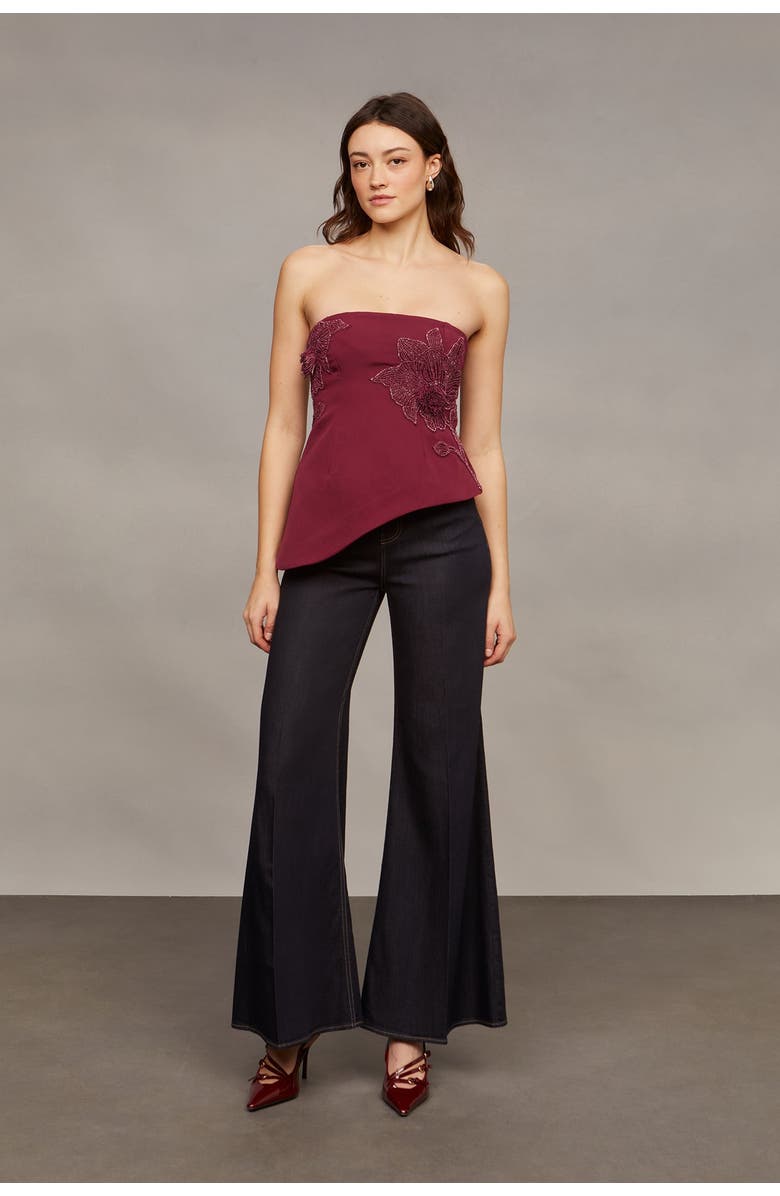 AMUR Ardell Beaded Floral Top, Main, color, Pinot Noir