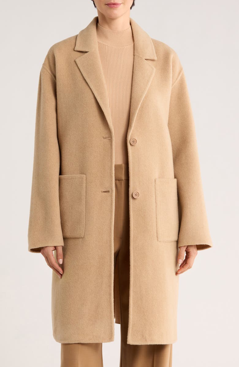 Eileen Fisher Long Wool Coat, Alternate, color, Biscuit