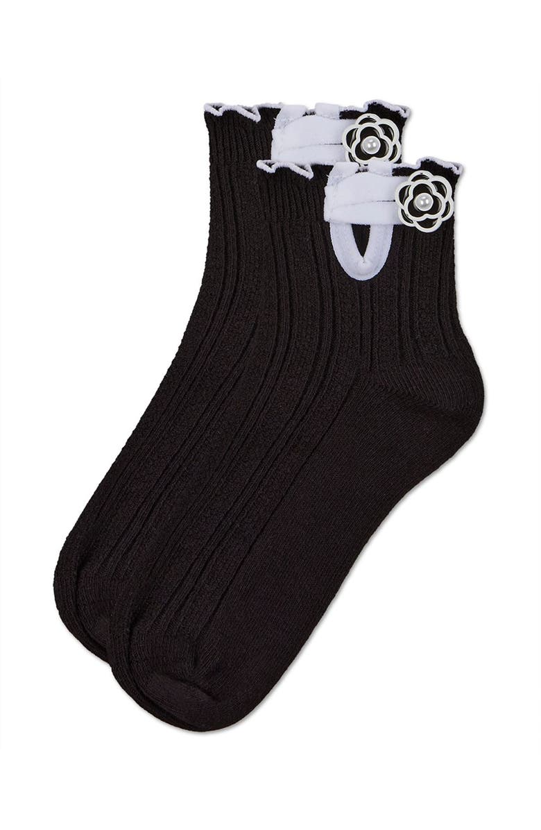 MeMoi Floral Button Anklet Socks, Alternate, color, Black