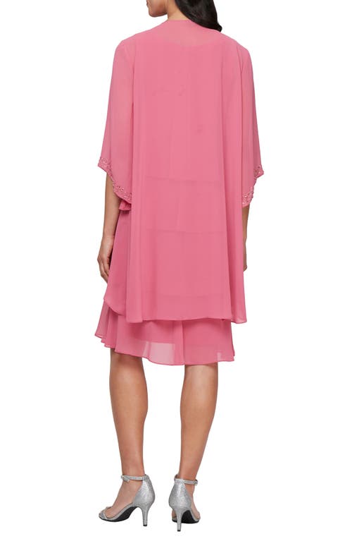 Sl Fashions Beaded Tiered Chiffon Cocktail Dress With Jacket In Rose